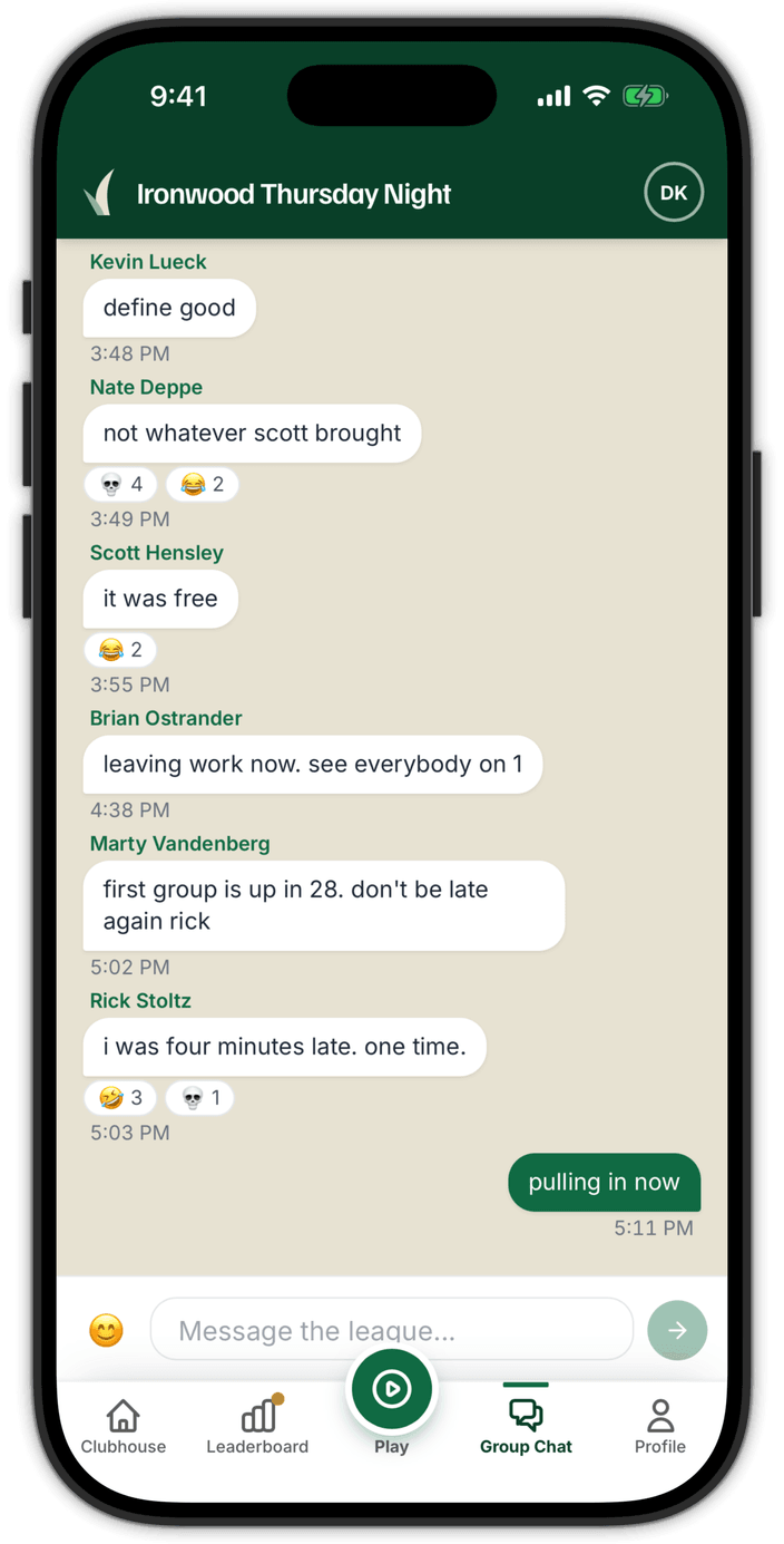 The league group chat before a round, players needling each other about who is running late.